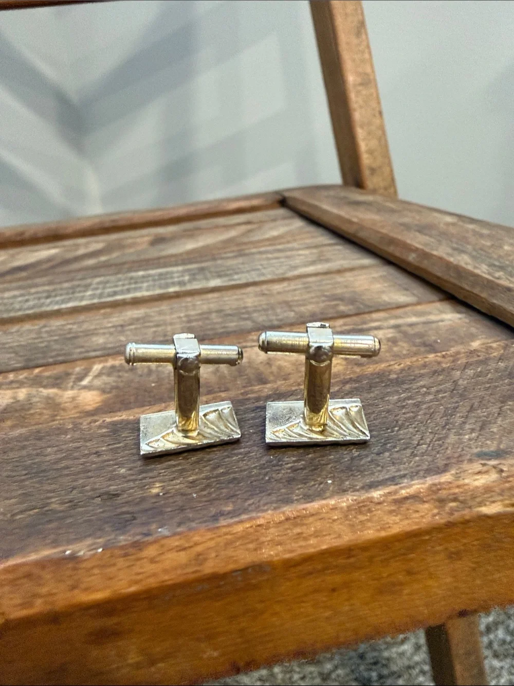 Vintage Gold Tone Geometric Cufflinks Textured Art Deco Style Men’s